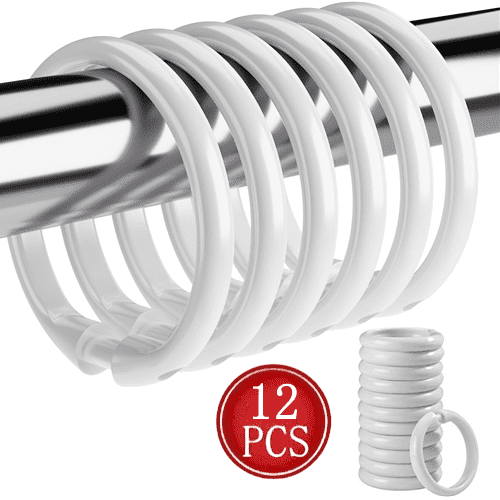 Bxaolu Plastic Shower Curtain Rings, Shower Curtain Hooks, 12 Pcs O Shaped Shower Hooks for Shower Curtain, White Shower Curtain Hooks for Bathroom