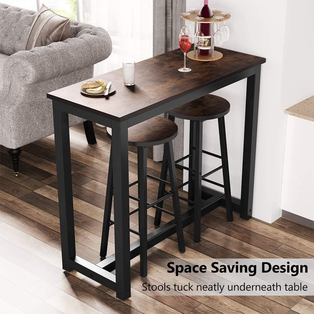 Living Room Tribesigns 3-Piece Pub Table Set Small Space Breakfast Nook Counter Height Breakfast Bar Table with Stools Kitchen Bar Table for Dining Room Rustic Brown
