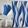thumbnail image 4 of Blue White Moire Shower Curtain Set - Small 36" x 72" Washable Bathtub Curtain with 12 Hooks, Modern Abstract Art Waterproof Fabric Stall Shower Curtains for Bathroom/Bathtub Décor, 4 of 6