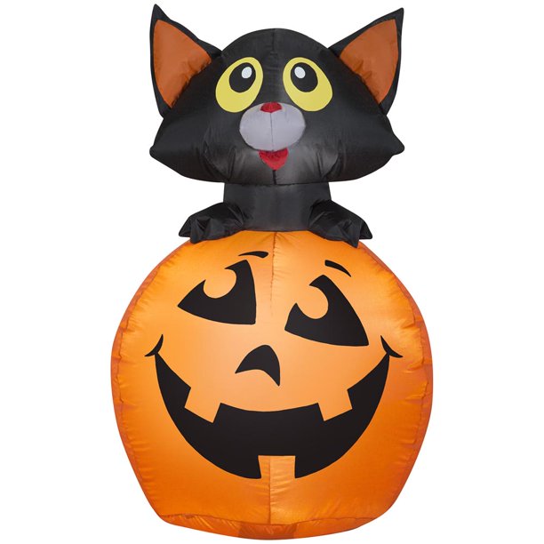 4' Gemmy Airblown Inflatable Halloween Black Cat in Pumpkin Walmart