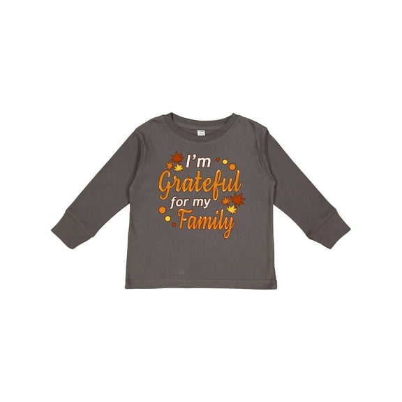 Inktastic I'm Grateful for My Family in Orange with Fall Leaves Boys or Girls Long Sleeve Toddler T-Shirt