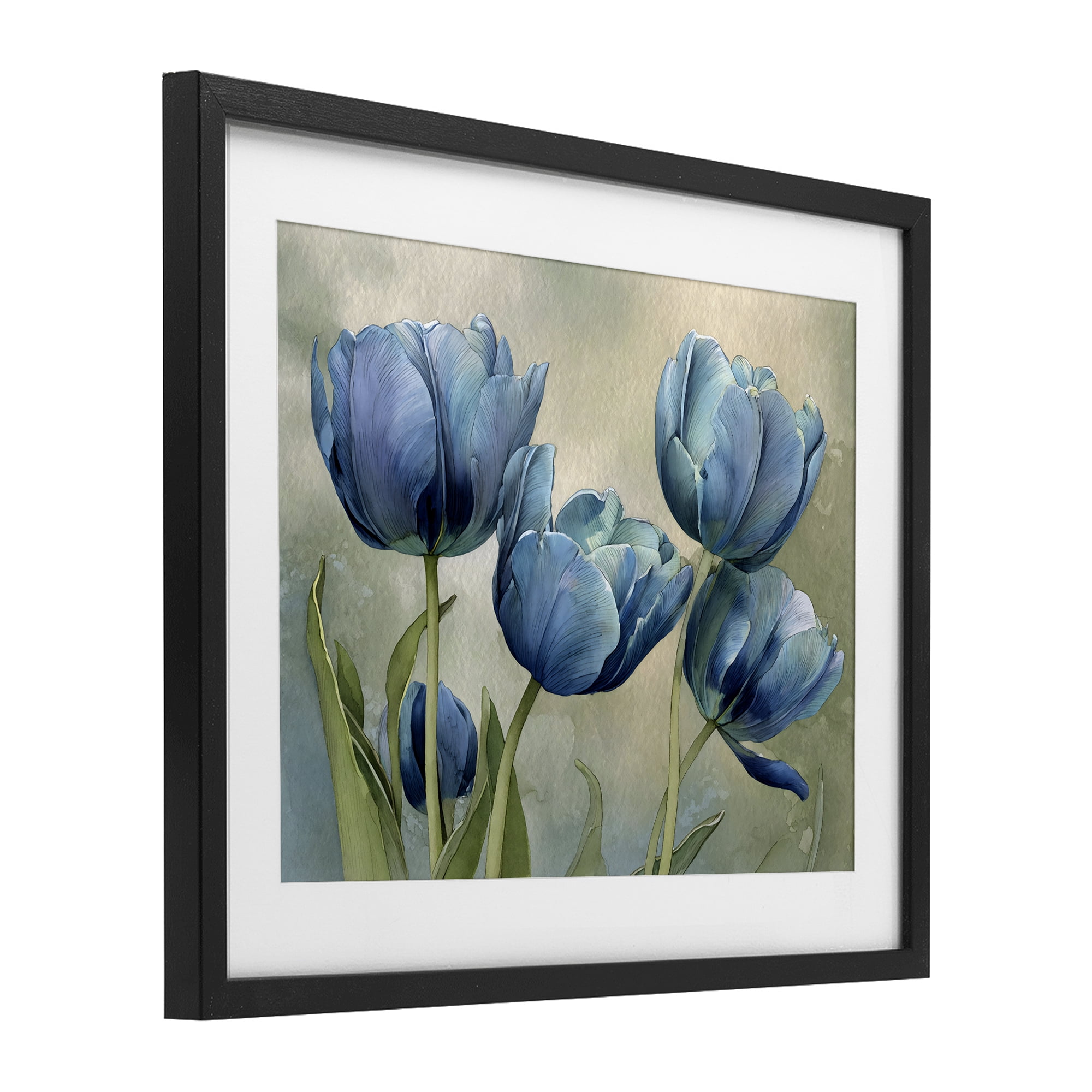 Stupell Industries Drawn Blue Tulip Flowers Black Framed Print Under Glass, design by Franklyn Gregory