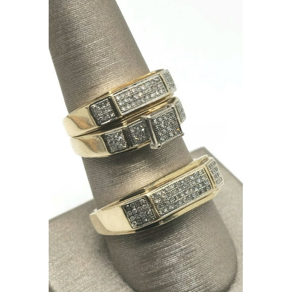 TAAPSEE JEWELS 14k Yellow Gold FinishCubic Zirconia Men Women Wedding Ring Band Trio Set