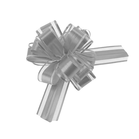 Snow Pull Bow Ribbon, 14 Loops, 1-1/4-Inch, 2-Count - Silver