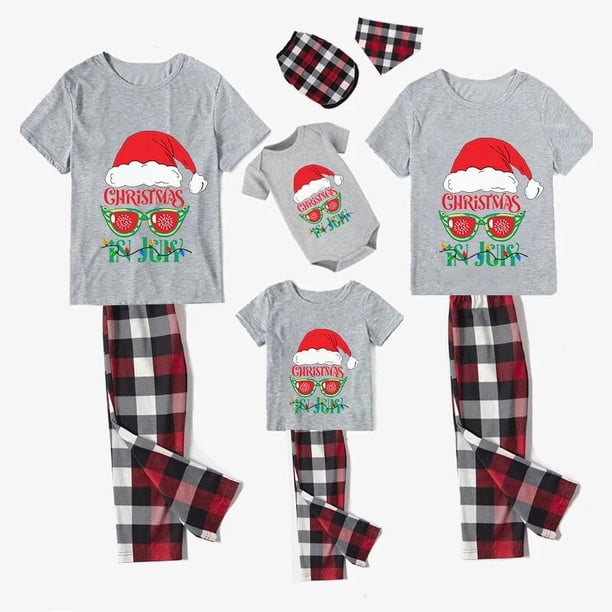 Conjuntos de pijamas familiares navideños a juego, gafas de sol, Papá Noel, gris, Navidad en julio