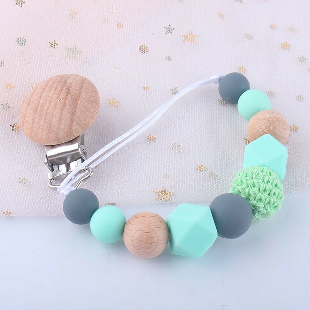 DIY Holder Clip Chain Dummy Wood Beads Baby Wooden Newborn Pacifier Teether Ring 