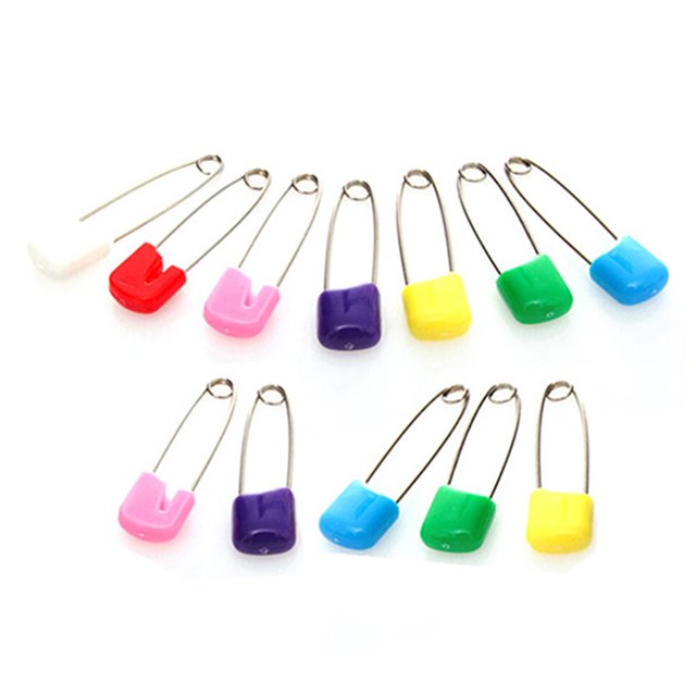 Minkissy 100Pcs Baby Safety Pin Assorted Color Locking Plastic Heads for Diaper Fixing and Nursing Cloth Fixing 5.4*1In