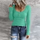 thumbnail image 2 of Prolriy Tops de verano para mujer 2024, camisetas Henley de manga larga para mujer, camisetas ajustadas con botones y cuello redondo, camisetas de punto acanalado, camisetas para mujer, verde claro S, 2 of 7