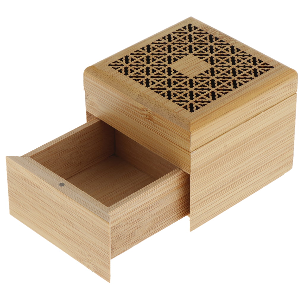 6x7cm/2.36x2.76inch Bamboo Incense Holder Coil Incense Burner Storage Box 