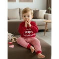 thumbnail image 4 of Loicainy Toddler Baby Boy Valentines Day Outfits 3 6 12 18 24 Months 2T 3T Letter Heart Embroidery Long Sleeve Round Neck Pullover + Stripe Pants 2 Pcs Clothes Set, 4 of 9