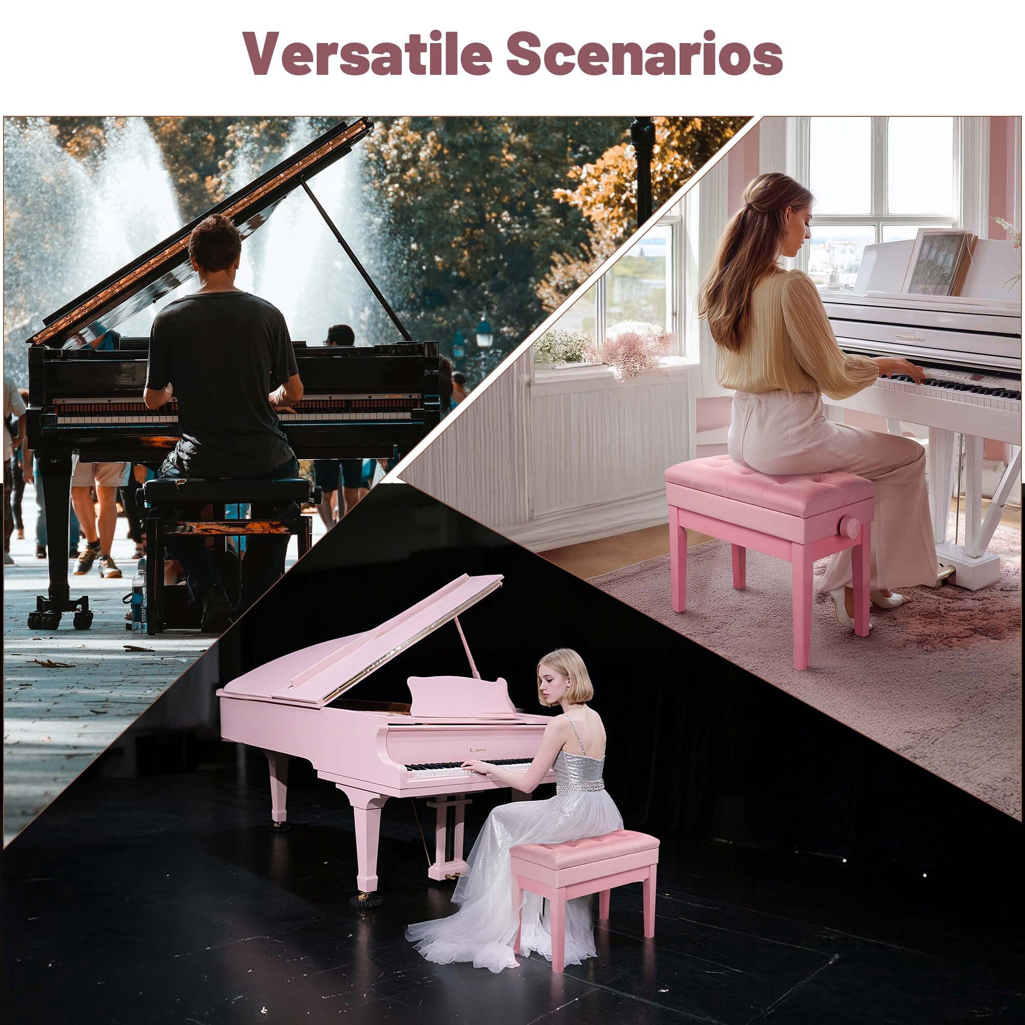 Yescom Adjustable Duet Piano Bench PU Leather Padded Wooden Keyboard Storage