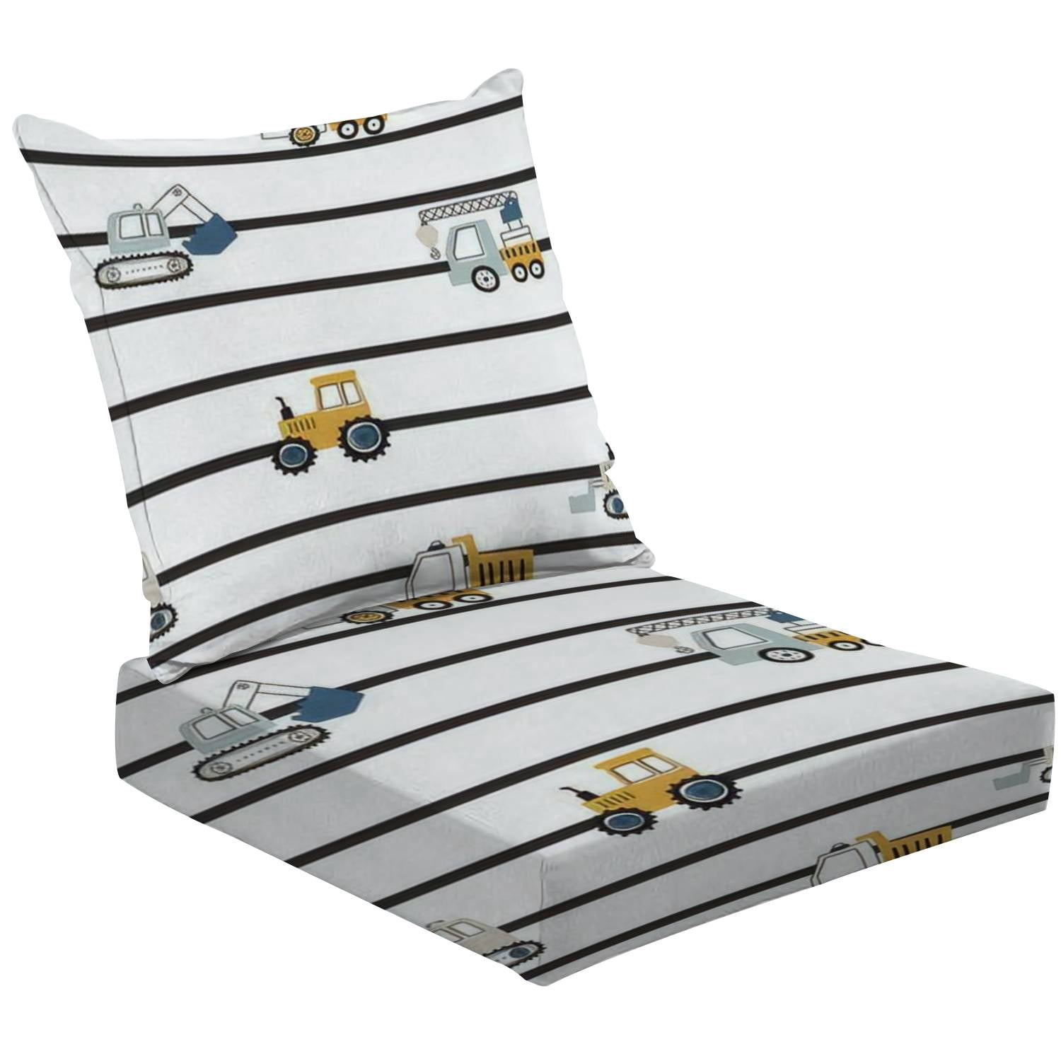 2Piece Deep Seating Cushion Set Hand drawn cute cars Truck tractor