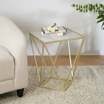 Christopher Knight Home 15.75" Square Glass Side Table with Iron Geometric Frame, Gold White
