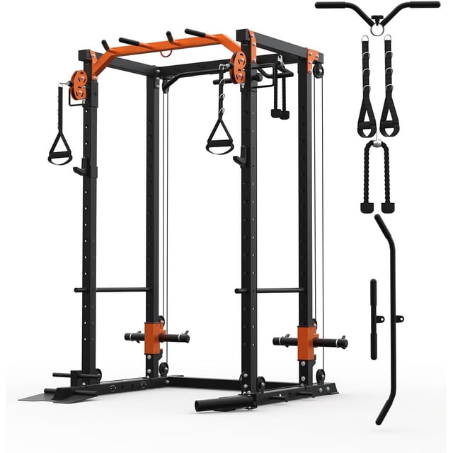 YUSAZENS Multi Box Carbon Steel Fly Squat Training Rack Heavy Duty Home Gym Full Body Strength Workout Equipment Orange Black