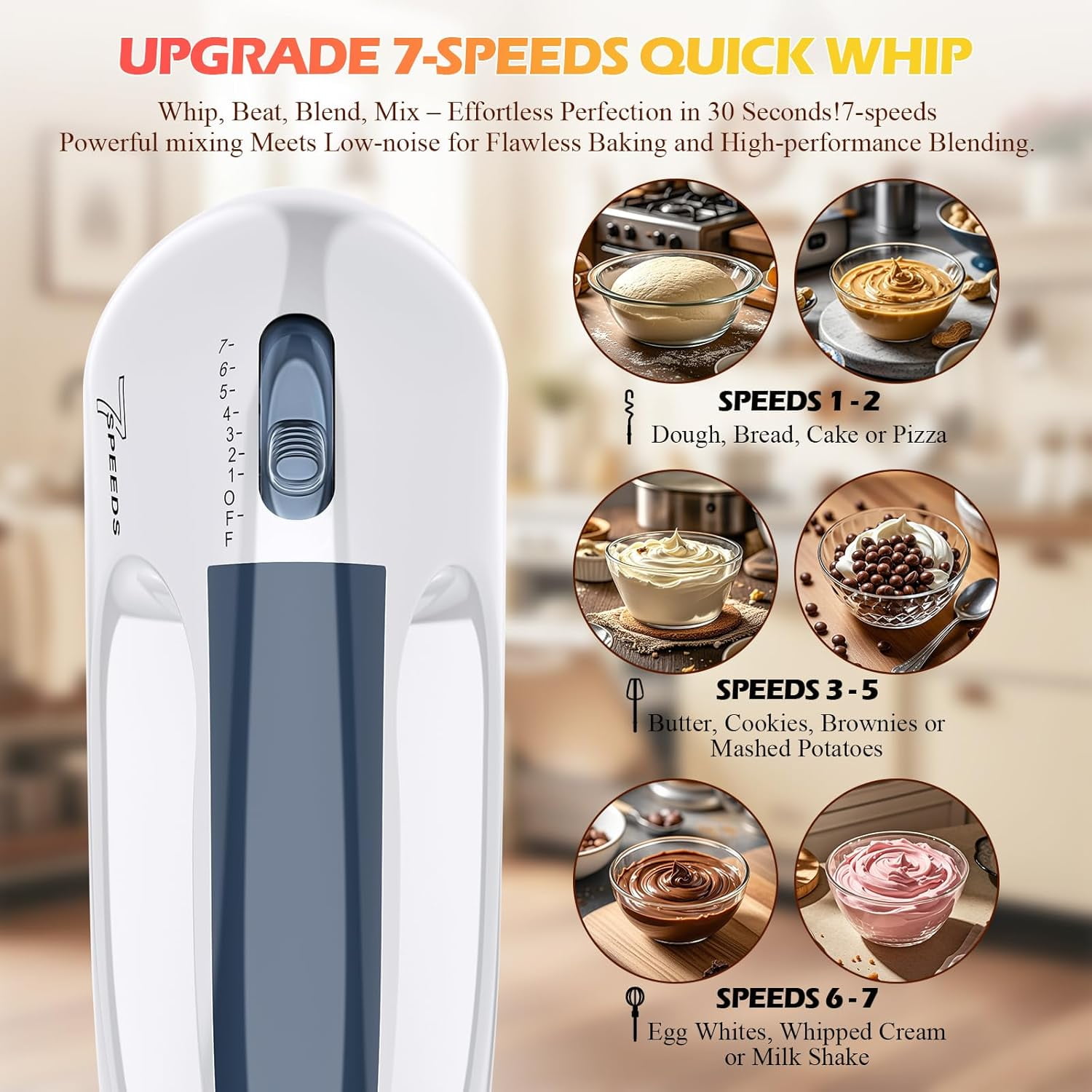 BYXAS 4 Pack Electric Hand Mixer, 7-Speeds Small Handheld Mixer with 304 Stainless Steel Beaters, Dough Hooks & Whisk Attachment, Portable Food Kitchen Mixer for Baking Cake Cookies Cream