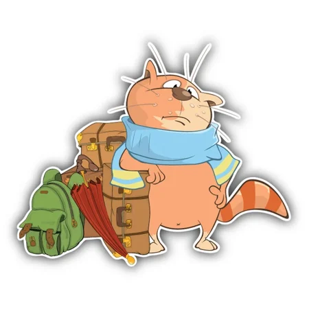 DOPASTICKER Cat Cartoon Traveler Animal Sticker Decal Phone Decal Water Bottle Stickers Cars Stickers Water Bottle Stickers For Kids