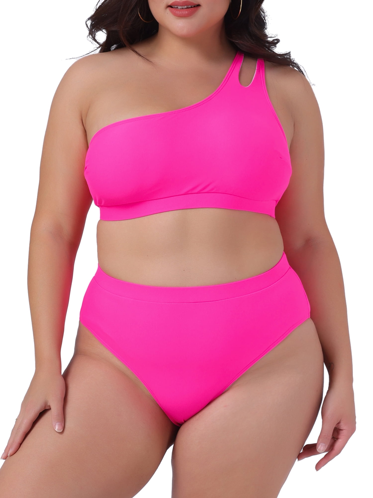DARING DIVA Plus Size Women's Bikini Two Piece One Shoulder Swimsuit 4X Hot Pink