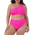 thumbnail image 2 of DARING DIVA Plus Size Women's Bikini Two Piece One Shoulder Swimsuit 1X Hot Pink, 2 of 5