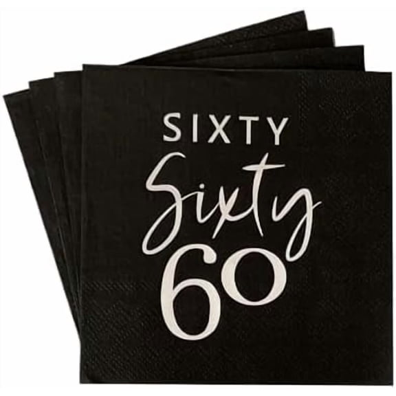 40pcs Black 60th Birthday Disposable Paper Napkins, 10" x 10" 2-Ply, Perfect for Parties and Celebrations
