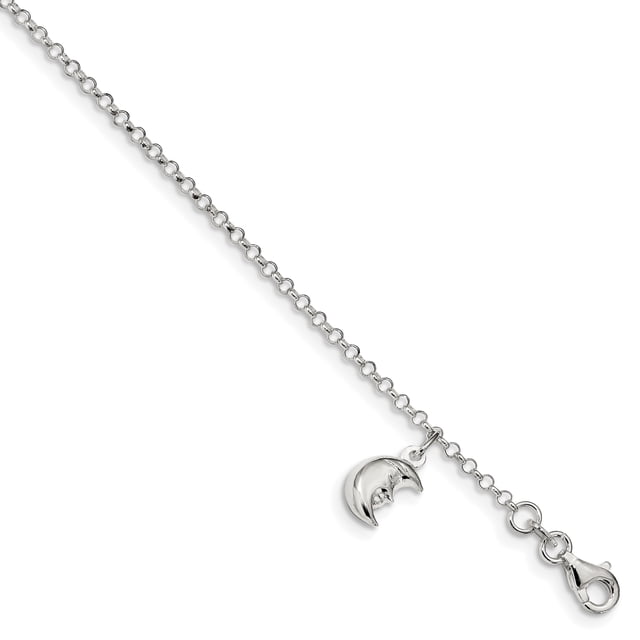 925 Sterling Silver Crescent Moon 10 Inch Anklet Ankle Bracelet Celestial