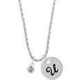 thumbnail image 1 of Delight Jewelry Silvertone Mini Paw with Yellow Crystal Silvertone Script Initial Disc - U - Charm Necklace, 20"+3", 1 of 4