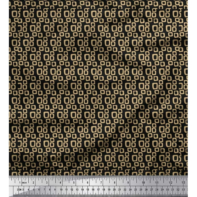 Soimoi Black polyester Crepe Fabric Square Geometric Printed Fabric 1 Yard 52 Inch Wide