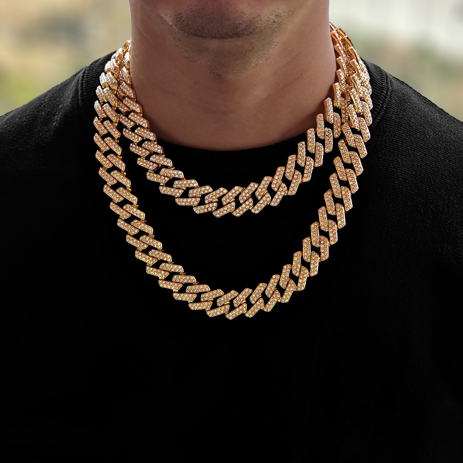 Mens Cuban Link Chain, 20MM Cuban Chain Zinc Alloy AAA+ Rhinestone Necklace for Men Hip Hop Chains