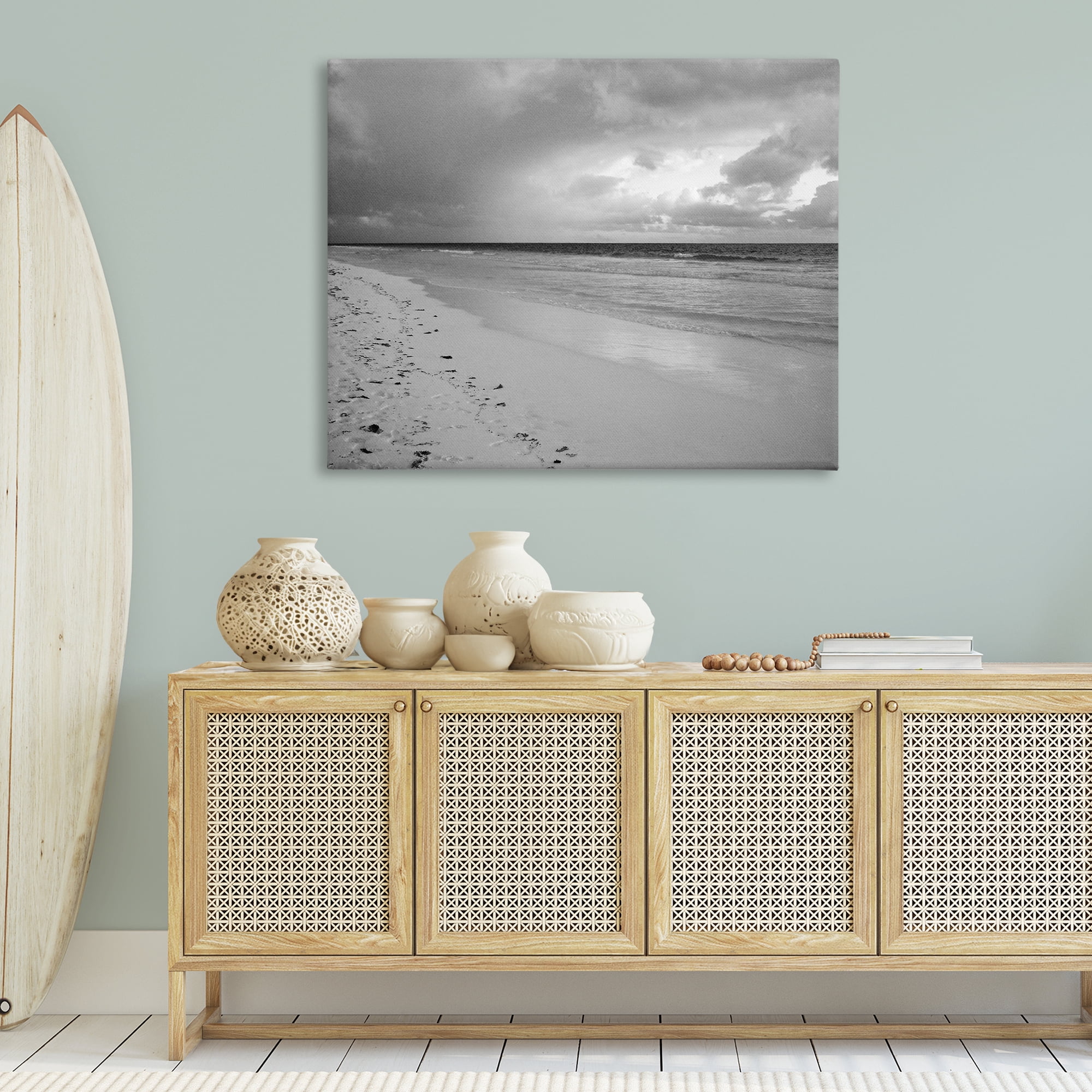 Stupell Industries Beach Shore with Footprints Coastal Photography Gallery Wrapped Canvas Art Print Wall Art, 48 x 36