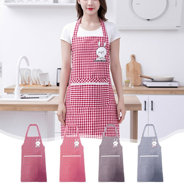 Delantal de algodón con bolsillos grandes - Delantal de cocina resistente al aceite y a las manchas para adultos, ajustable, transpirable, diseño de cuadros