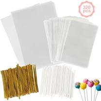 Lollipop Wrapping Kit,110pcs Small Cake Pop Bags 100pcs Paper Lollipop Sticks 110pcs Gold Twist Ties