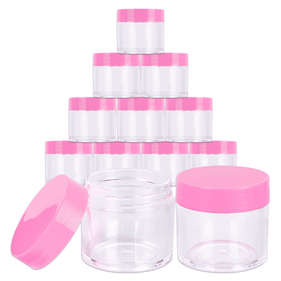 Beauticom 12 Pieces High Quality 30 Gram 30 ml (1 oz) Round Acrylic Makeup Product Sample Travel Jars with Flat Green Lids