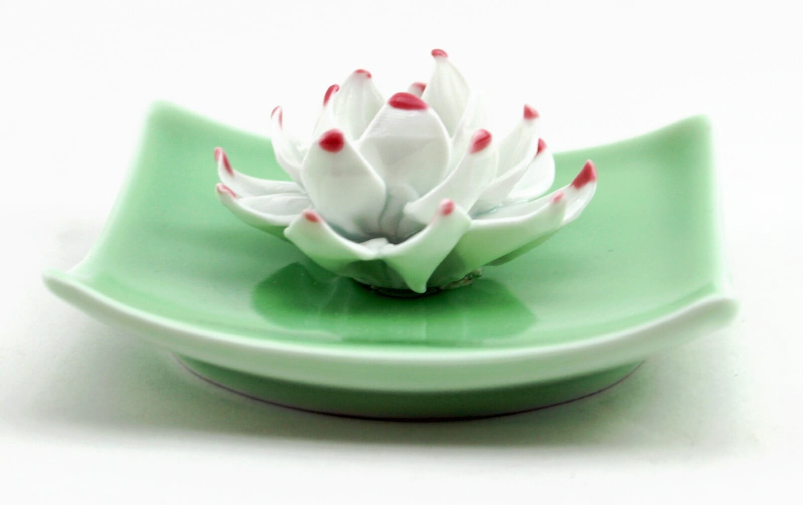Lotus In Square Plate Incense Burner Holder Ceramic Plate Incense Light Green KT00212