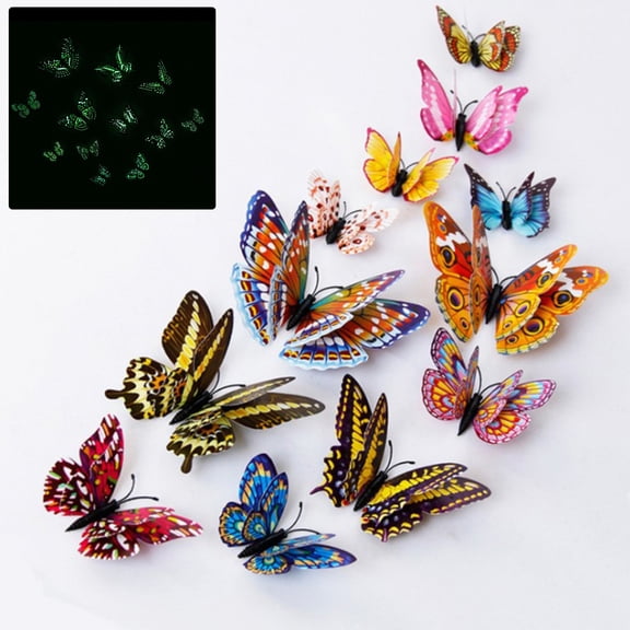 ChicYu Luminous Butterfly Magnets,12 Pack Realistic Decorative Fridge Stickers,Night Glow Wall Ornament Set,imanes mariposa luminosos decorativos nevera set 12 unidades