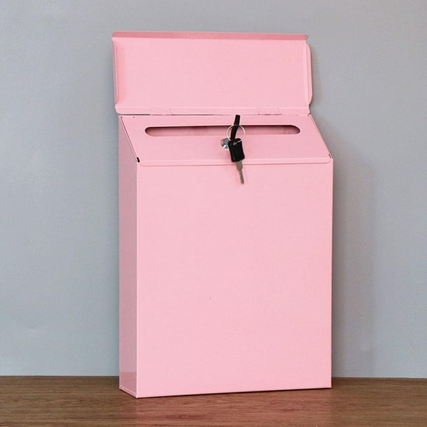 Iron Vertical Mailbox Hanging Wall Mounted Suggestion Drop Box Secured Paperwork Newspapers Magazines Holder Postbox Case Porch Room Pink