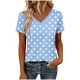 thumbnail image 4 of Summer Blouses for Women Polka Dot Print Shirt Short Sleeve V Neck Tshirts Trendy Dressy Casual Tops Blusas Mujer Basicas, 4 of 5