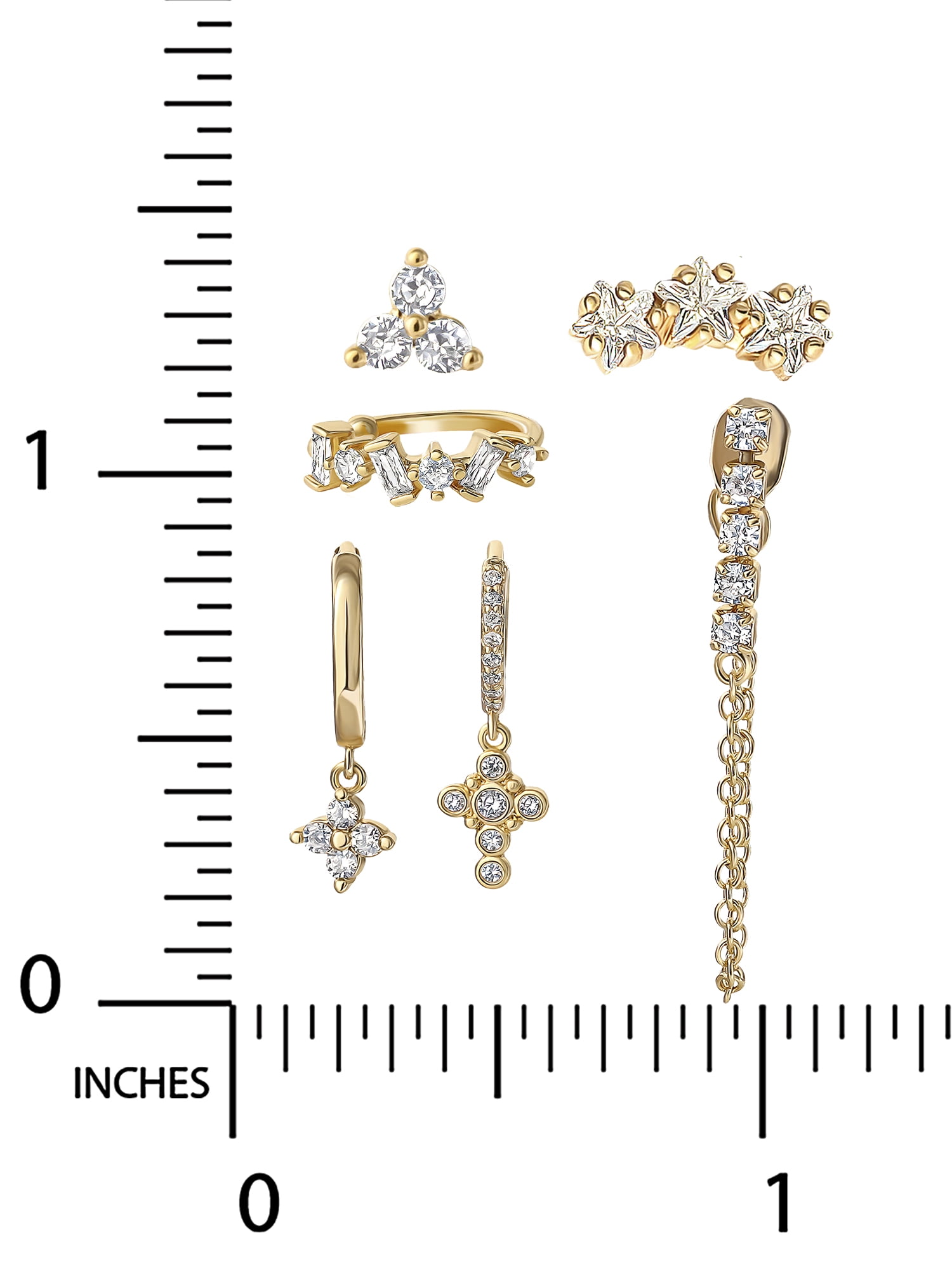 Believe by Brilliance Women's 14kt Gold Flash Plated Cubic Zirconia 6pc Singlet Earring Set