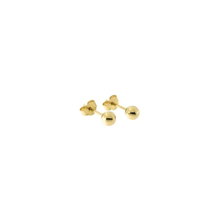 14 Karat Yellow Gold Round Bead Ball Stud Earrings, 3mm