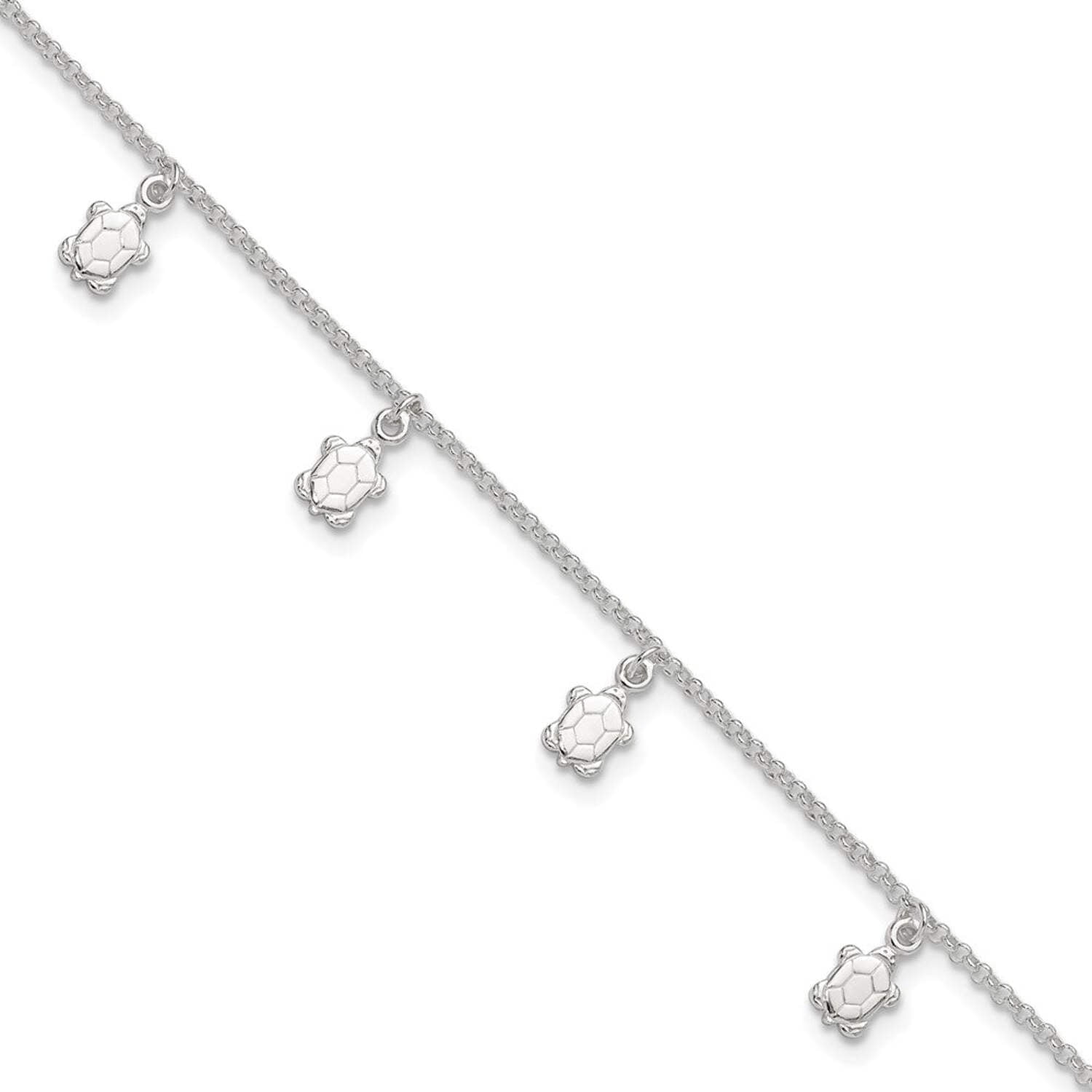 FJC Finejewelers Sterling Silver Polished Turtle W/ 1in Ext. Anklet