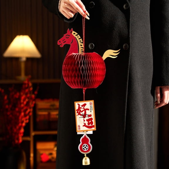 Wall Hanging Decor, 2026 Chinese New Year Hanging Decoration Paper Honeycomb Horses with Bell New Year Eve Ornament for Living Room Indoor, Wall Hanging(16.5inch)