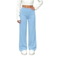 thumbnail image 3 of DJDLJWCJ Girls Wide Leg Pants Elastic Waist Stretch Soft Lounge Pants Solid Color Lightweight Pull-On Trousers Blue Size 5T, 3 of 10