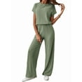 thumbnail image 1 of Traje Informal de Dos Piezas para Mujer, para Viajes y Vacaciones de Verano, con Corta y Pantalones Anchos. Verde M, 1 of 7