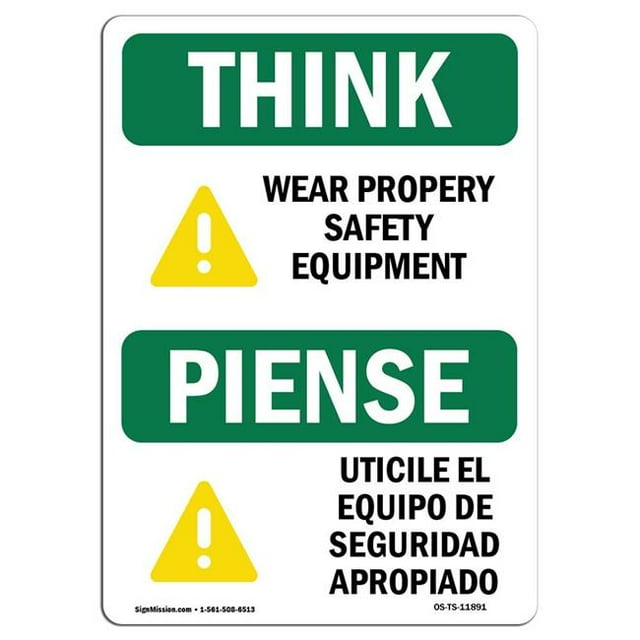 SignMission OS-TS-A-1218-L-11891 12 x 18 Po Panneau de Réflexion OSHA - Porter un Équipement de Sécurité Approprié Bilingue