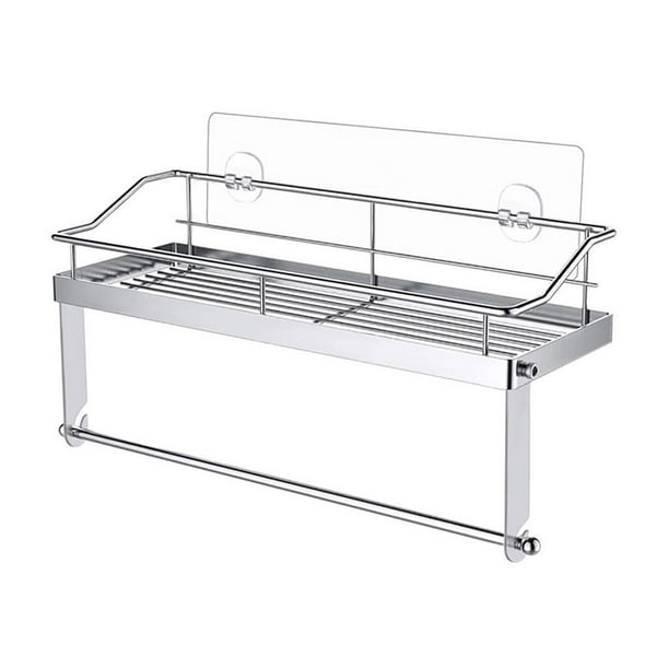 Toallero de papel adhesivo de acero inoxidable con estante - Sin taladrar, capacidad de 15 libras, para almacenamiento en cocina/baño