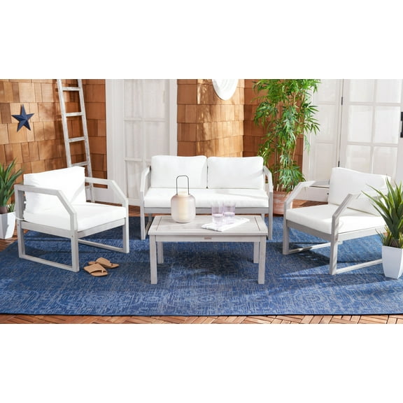 SAFAVIEH Dren Outdoor Patio 4 Pc Conversation Set, Grey/Beige
