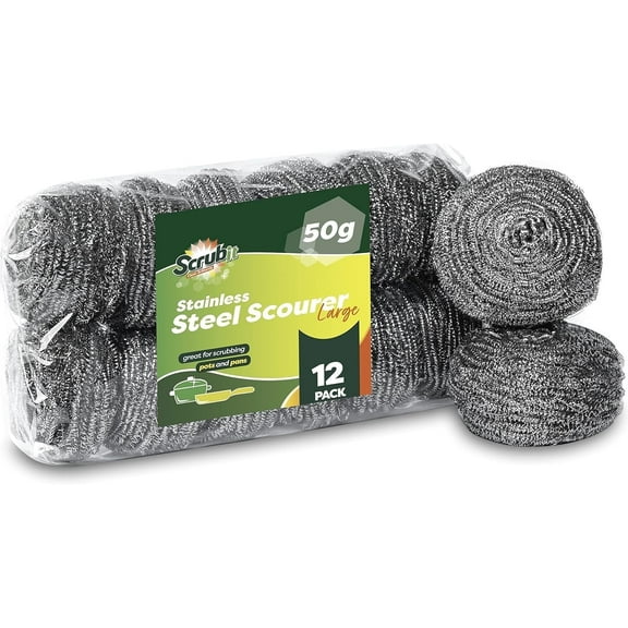 SCRUBIT Scouring Pads, Stainless Steel Wool Scrubbers, Large Size, 12 Pack