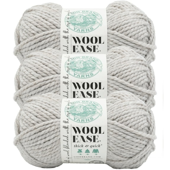 Lion Brand Yarn Wool-Ease Thick & Quick Parchment Super Bulky Acrylic, Wool Yarn 3 Pack