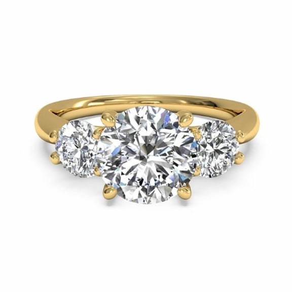 2.70 Carat Round Cut Three Stone Moissanite Engagement Ring - Bridal Set - Pave Ring - Promise Ring - 18k Yellow Gold Plated Over Silver