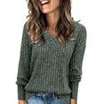 thumbnail image 2 of Sweaters for Women V Neck Ribbed Knit Long Sleeve Loose Fit Soft Lightweight Pullover Tops Cozy Fall Winter Basic Sweater for Ladies Trendy Office Clothes, 2 of 6