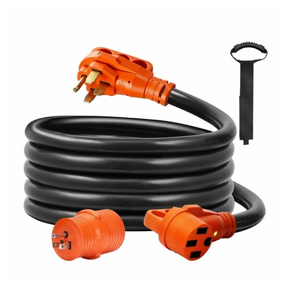 RV Extension Cord 50 Amp 15ft, Heavy Duty STW 14-50P to 14-50R, LED Indicator, 15A Adapter, for RVs, Campers, Travel Trailers, ETL Listed