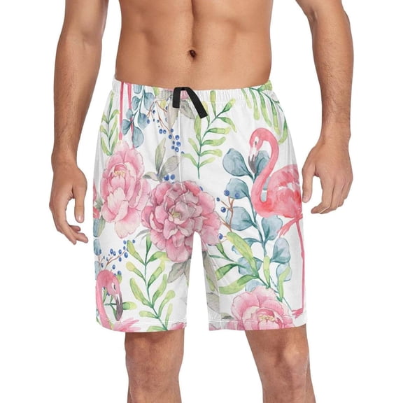 GZHJMY Flamingo Pajama Pants Short for Men, Lounge Pants Lightweight Men Pajama Bottoms with Drawstring Pockets, Christmas New Year Birthday Gifts, X-Large